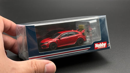 Hobby Japan die-cast Honda Civic Type R model in clear box, Flame Red