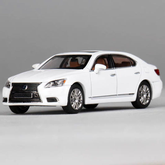 1/64 scale Lexus LS600hL die-cast sedan, white, front-side 3/4 view