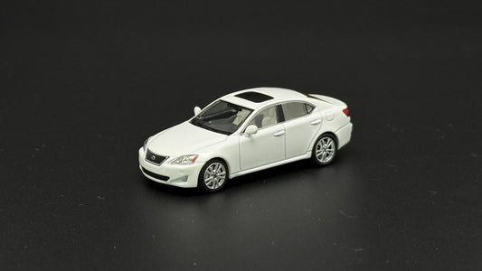 1/64 scale Lexus IS350 die-cast car, white, front three-quarter view