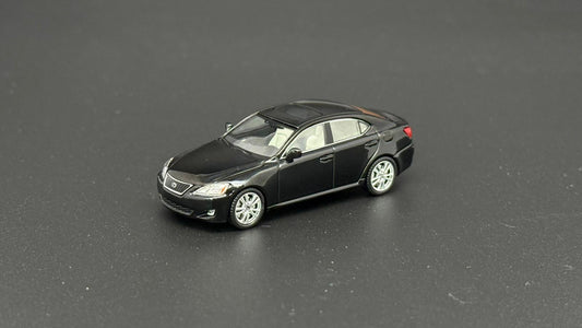 1/64 scale Lexus IS350 die-cast car, black, front three-quarter view