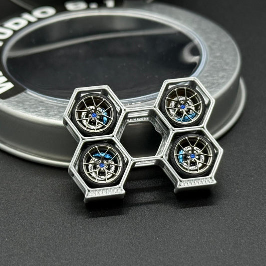 WA STUDIO 1/64 BBS wheel set, chrome hex rims with blue center caps
