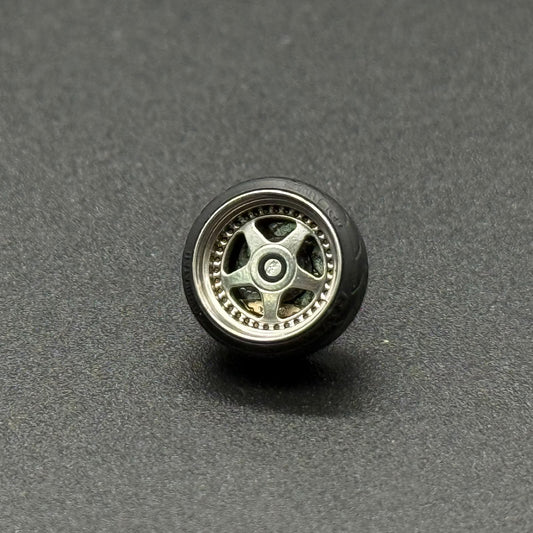 1/64 scale wheel with silver spokes and black tire