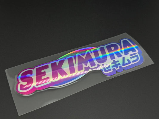 SEKIMURA Japan sticker, holographic rainbow lettering and Japanese text