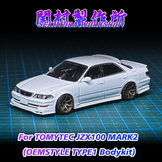 White JZX100 Mark2 sedan model with front and side body kit, black wheels