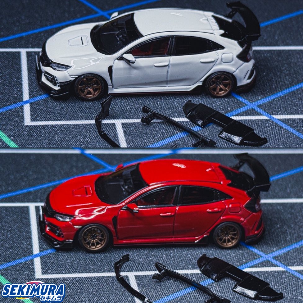 Black lip kit parts with white and red sports car models