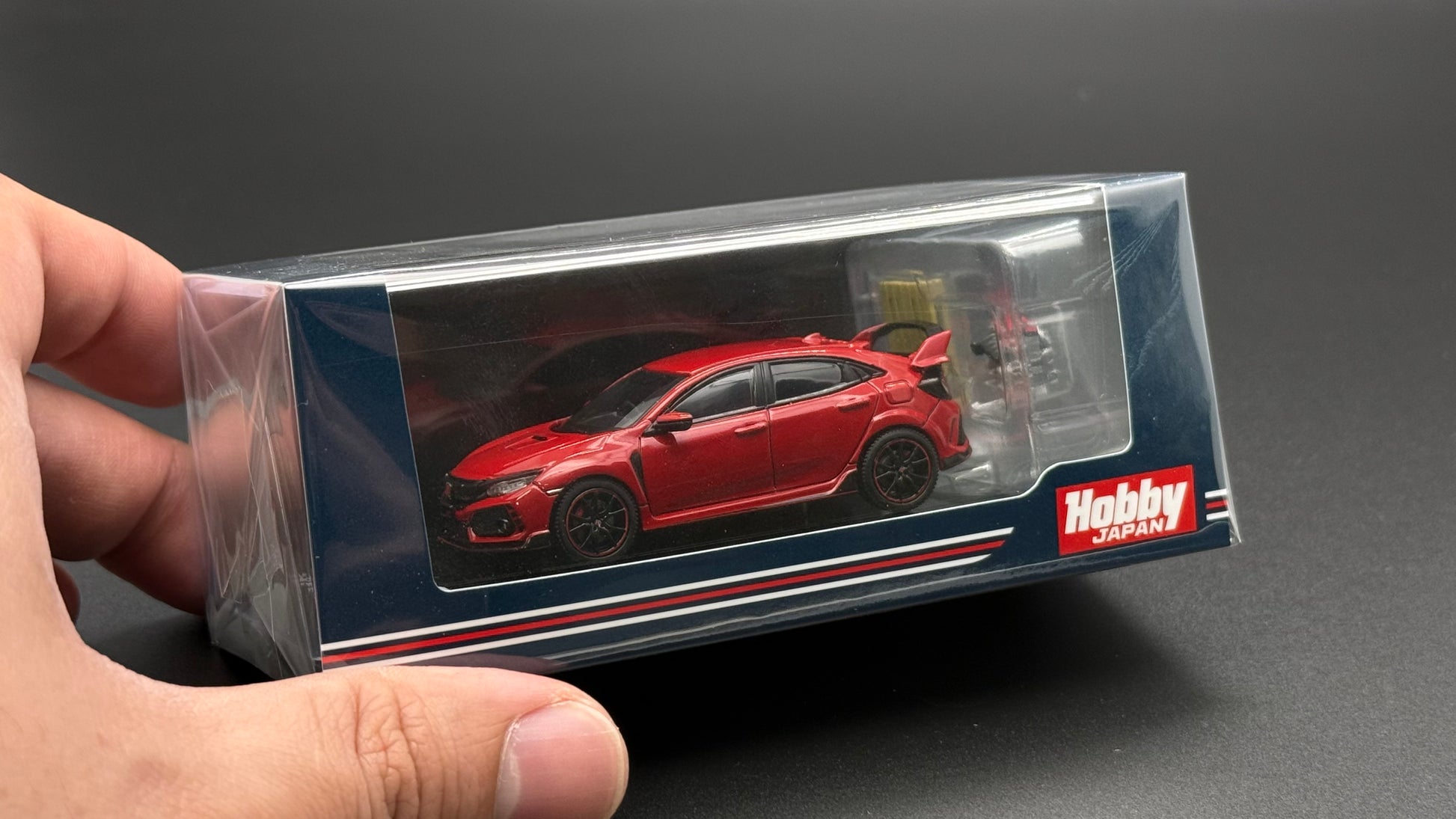 Hobby Japan die-cast Honda Civic Type R model in clear box, Flame Red