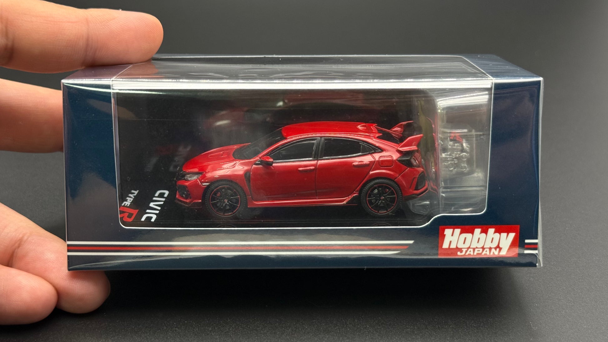 Hobby Japan die-cast Honda Civic Type R model with engine display, Flame Red in box