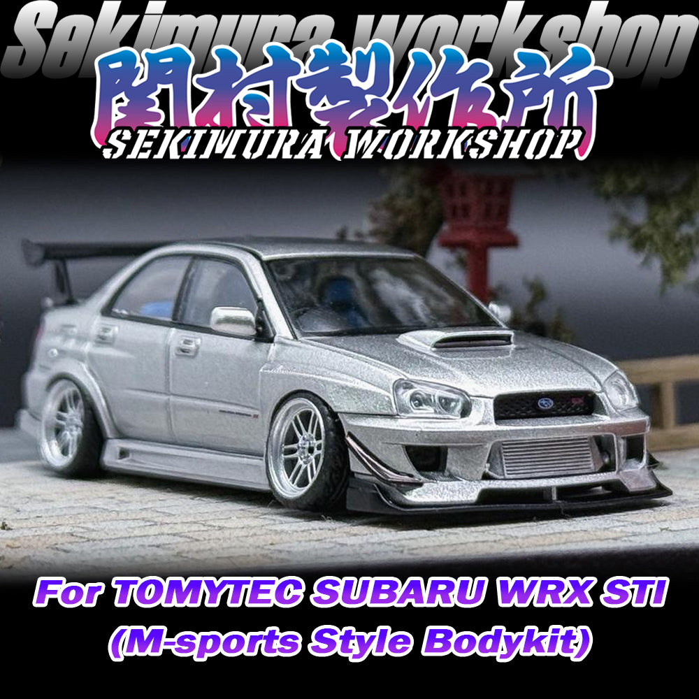 Silver SUBARU WRX STI model car with M-sports bodykit, front view