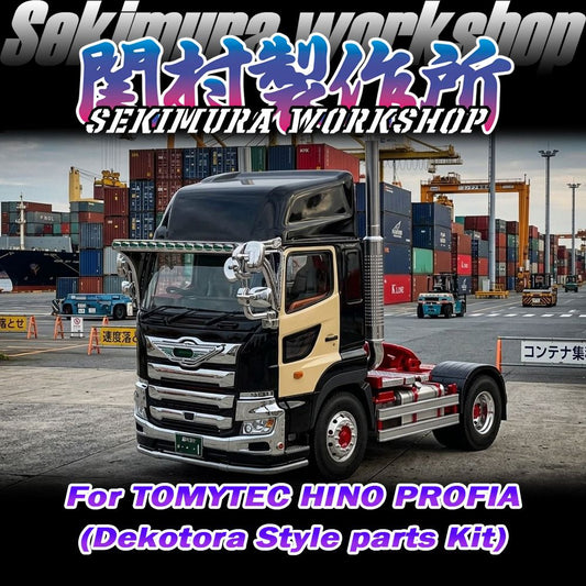 Dekotora style model semi truck with chrome details and red cab components