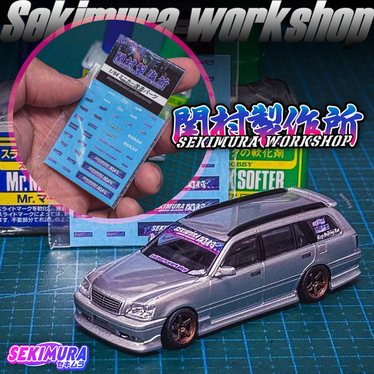 Sekimura 1/64 decal set with sticker sheets and gray model car