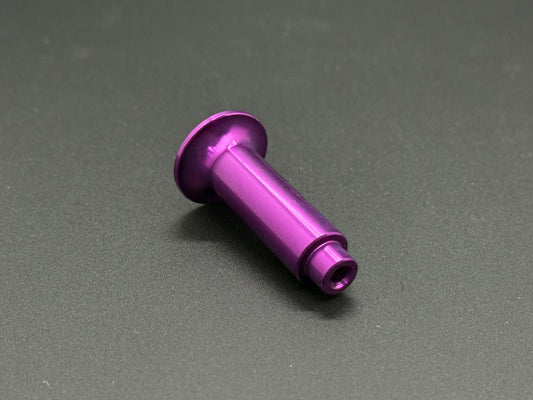 Purple metal drift button with round flange head and threaded end