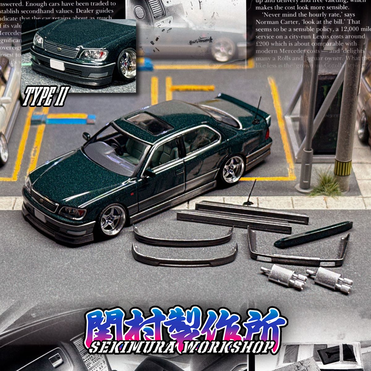 Die-cast sedan with Wald-style body kit parts, including front lip and side skirts