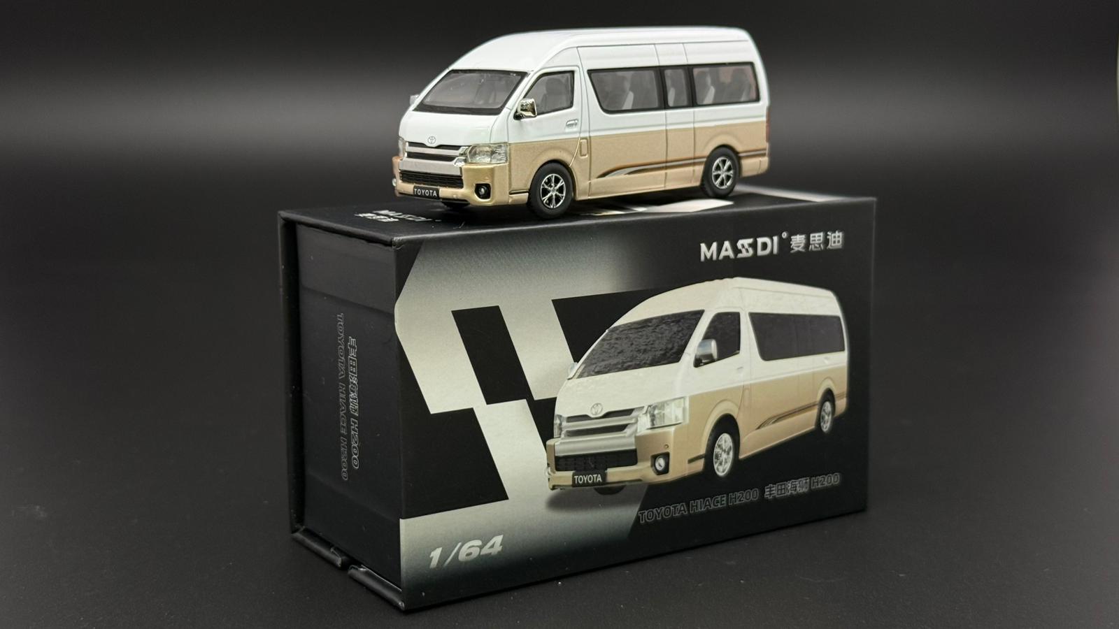 MASDI 1/64 Hi-roof Hiace die-cast van model in box, front packaging