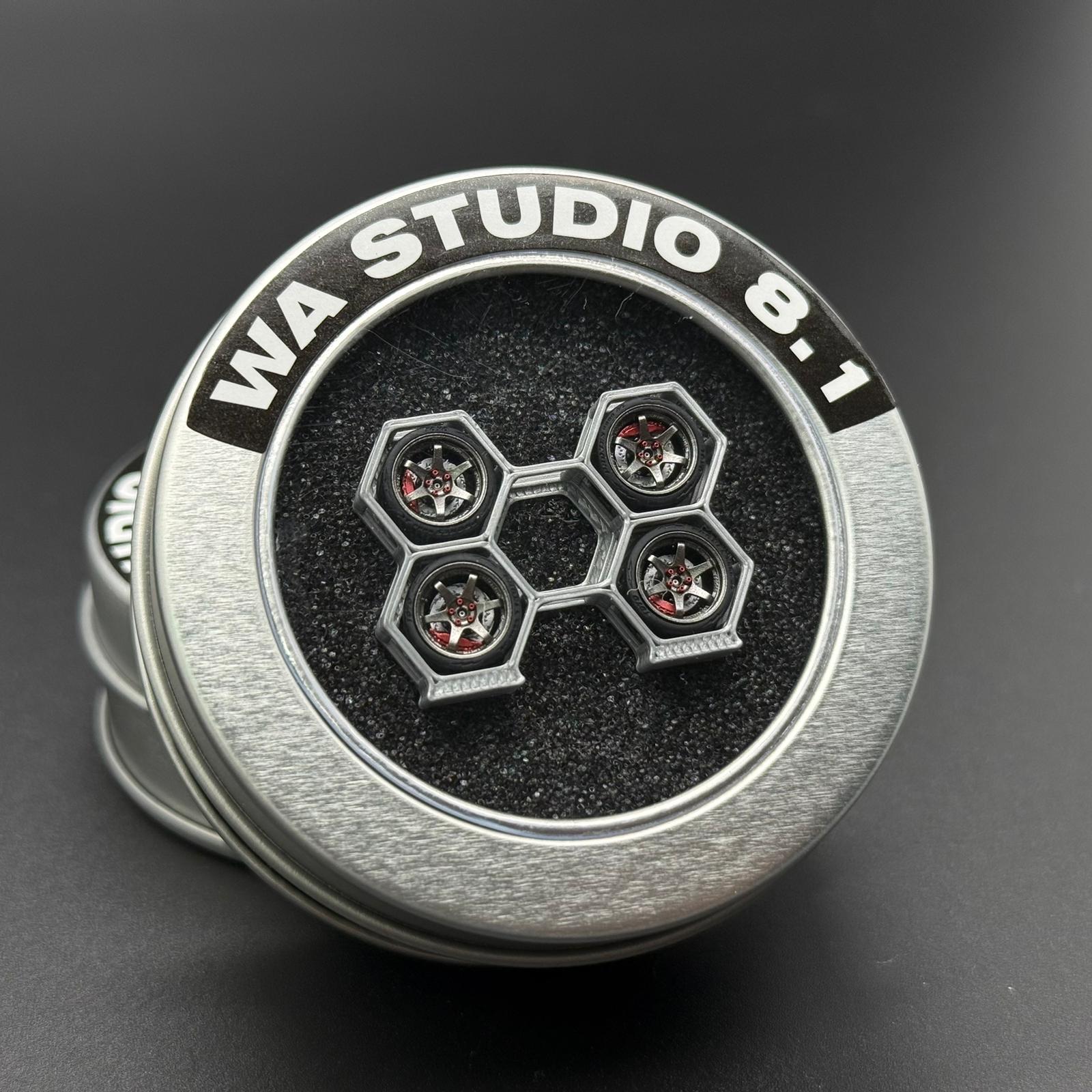 1/64 TE37 wheel front with 'WA Studio 8' text ring and five-hex star hub