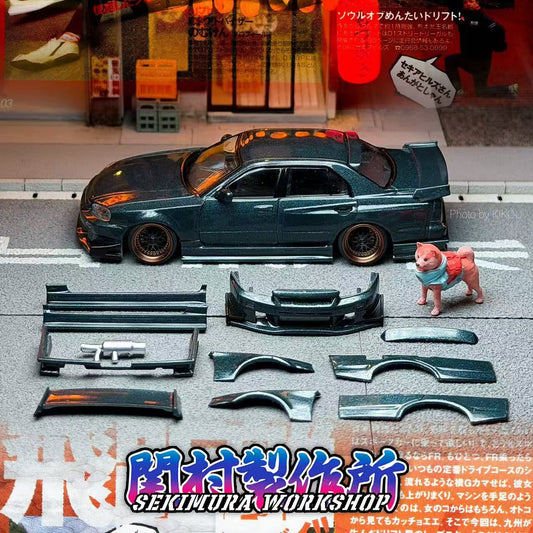 Car body kit parts set with front and side aerodynamic pieces, multiple panels