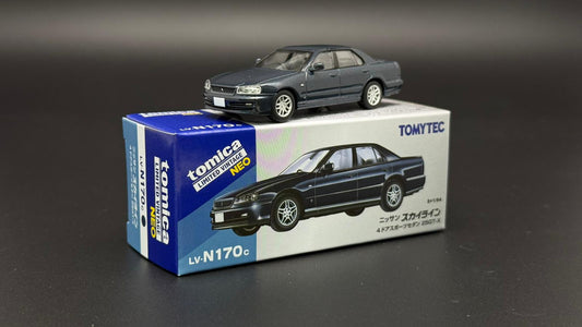 Tomytec 1/64 ER34 4-Door dark grey-blue model car, in display box