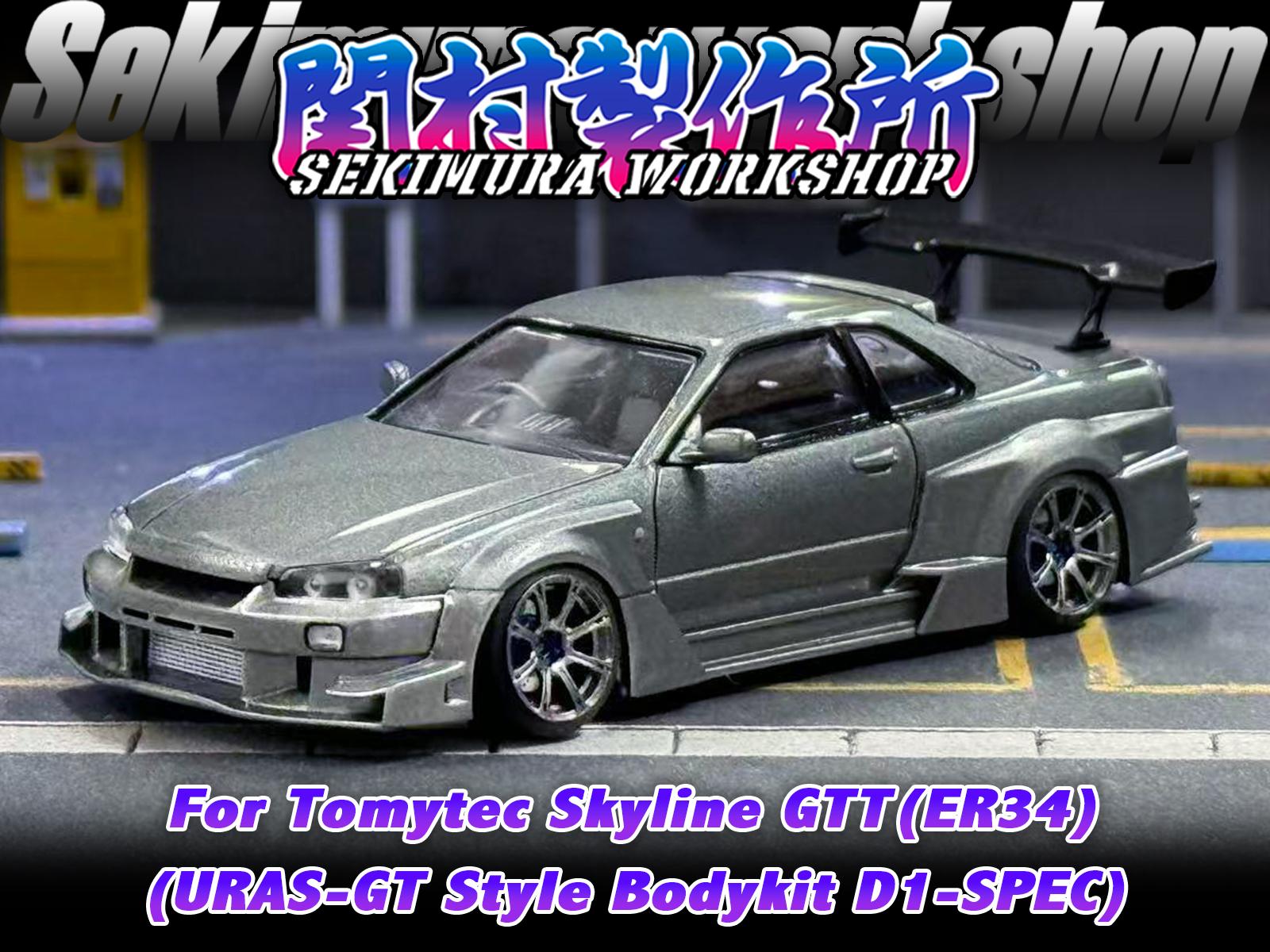 Silver ER34 2-door model car with URAS Type-GT D1 bodykit, front bumper and side skirts