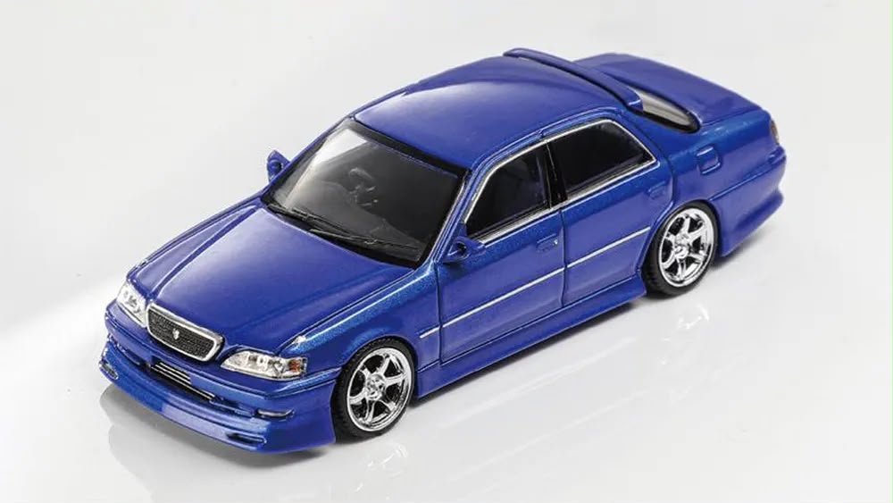 Blue 1/64 Toyota JZX100 Cresta model car, front three-quarter view