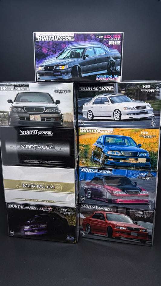Assorted 1/64 Toyota JZX100 Cresta model cars in retail display boxes
