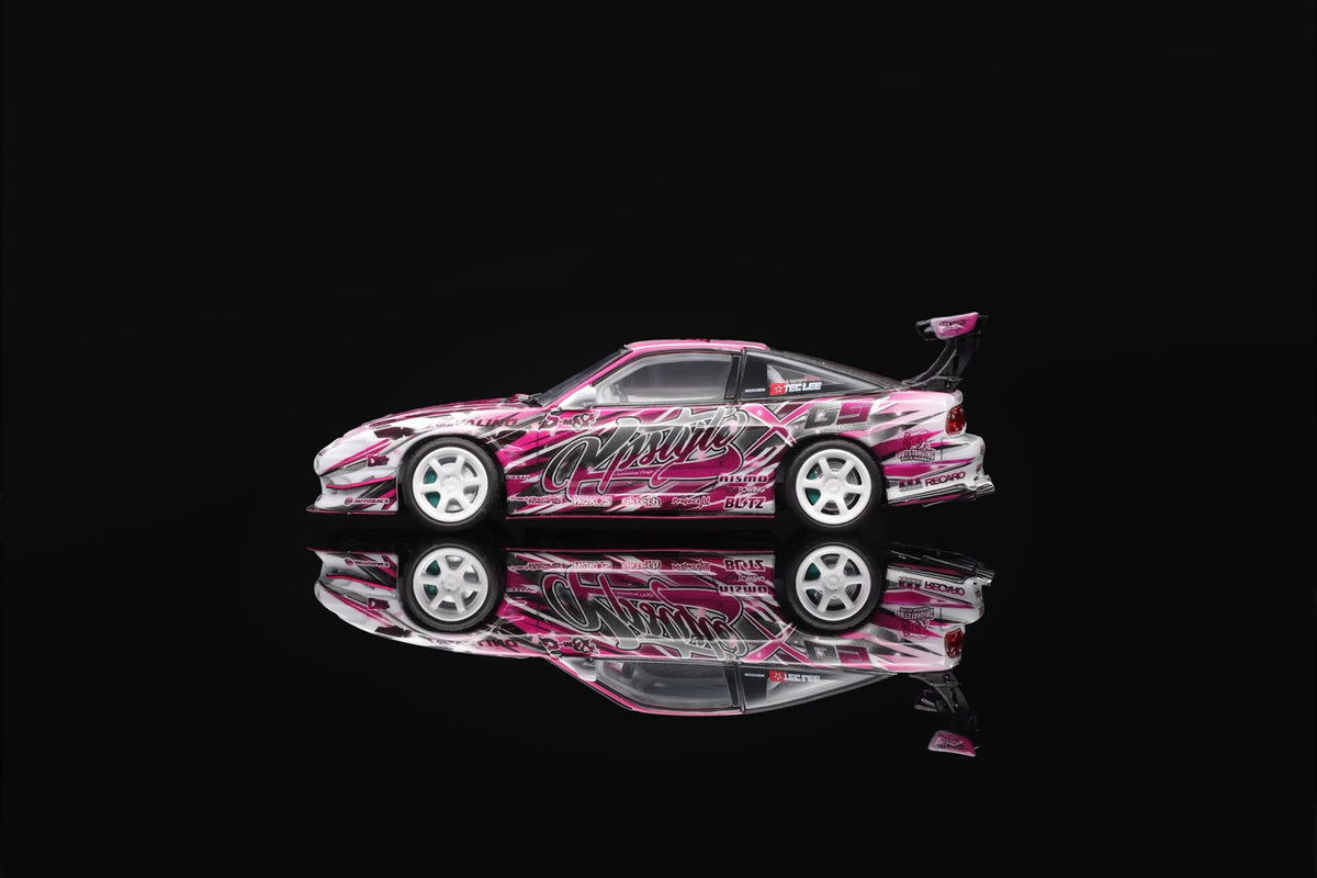 1/64 scale 200SX toy car, side profile view, pink and white decals