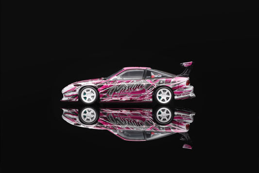 1/64 scale 200SX toy car, side profile view, pink and white decals