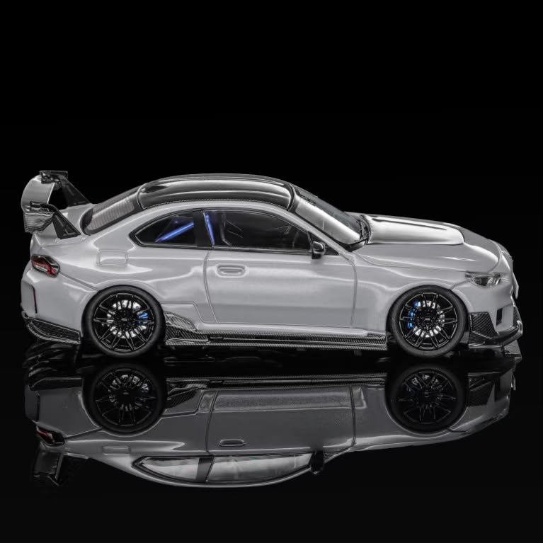 Grey coupe body kit, side profile view with front and rear splitters