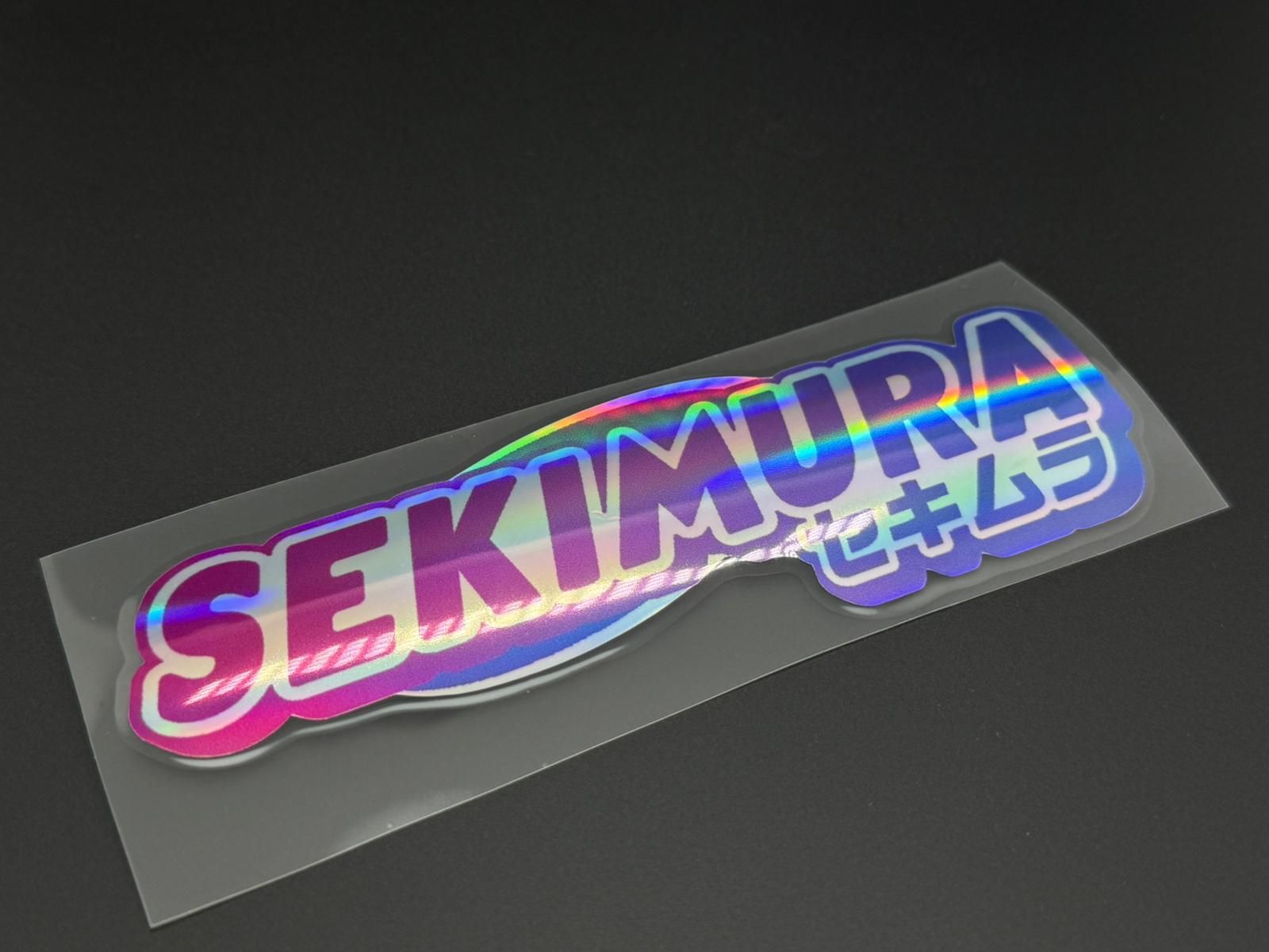 SEKIMURA Japan sticker, holographic rainbow lettering and Japanese text